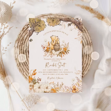Fall Winnie the Pooh Baby Shower Invitation: Pumpkin Theme (Editable Printable Template)