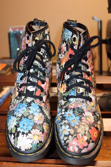 Vintage iconic floral Doc Marten boots, made in England, size UK 7, US women 9