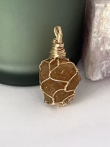 Raw Citrine Druzy Pendant – Gold Wire Wrapped Cluster for Solar Plexus Chakra & Abundance