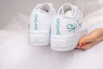 White Personalized Wedding Sneakers, Bridal Custom Wedding Shoes, Personalised Bridesmaid Traners, , Matrimonial Kicks, Ceremony Trainers
