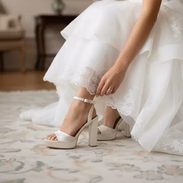 Satin Bridal Sandals with Platform and Block Heel - White or Ivory