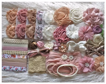 DIY Baby Headband Making Kit: Mauve, Ivory, Tan Kit- Station Activity- Makes 26-28 headbands.