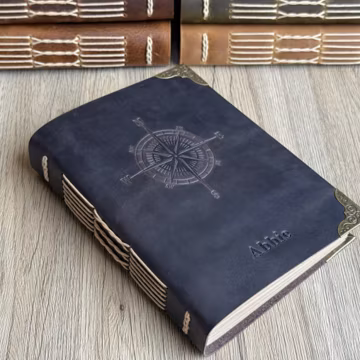 Leather Bound Notebook, Personalised Adventure Journal, Compass Travel Journal, Unique Birthday Gift for Him, Personalized Mens Gifts
