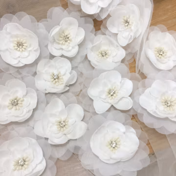 White Satin Chiffon Fabric Flower for embellishment, 3D DIY Floral applique, Fabric flowers for Veil girl wedding dress bouquet Headband