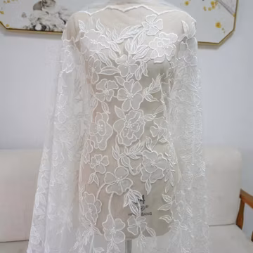 Boho Bohemian White Embroidery floral Lace Fabric, Lace material for Bridal Wedding Dress Veil, Soft Venice flower lace by the yards