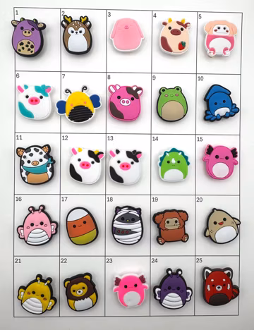 6 Random Squishy Animals Shoe and Bag Soft Rubber Charm THIN Shoe Charms