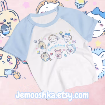 Chiikawa Summer raglan baby tee - usagi hachiware momonga shisa kani kawaii