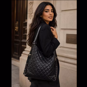 Luxury Italian Leather Shoulder Bag – Quilted Black Designer Purse – Made in Italy