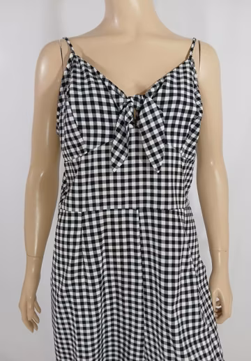 Vintage Gingham Cropped Jumpsuit: Black and White Check, Tie Front