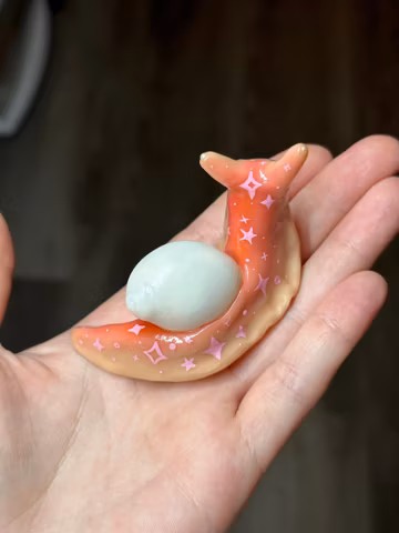 Pink Sparkle Snail Figurine: Handmade Polymer Clay Desk Buddy with Seashell