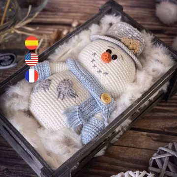 Patrón Amigurumi Muñeco de Nieve Snowy, PDF Crochet Navidad, Tutorial Muñeco de Nieve con Sombrero, Guía de Tejido /Español, Inglés, Francés