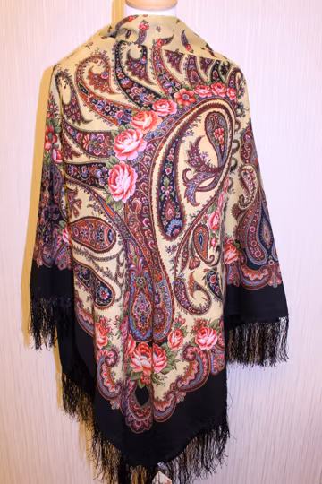 NEW WITH TAGS! Women Authentic Original Pavlovo Posad Shawl 146x146 cm 57x57 Floral Warm Soft 100% Wool russian scarf Wrap Cape Gift 1567-18