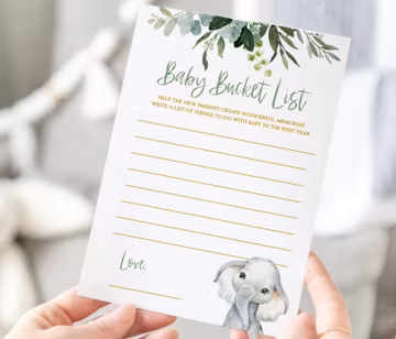 Safari Baby Bucket List Game Boy , Printable for a Gender Neutral Shower, zoo animal baby shower game - Sa2020