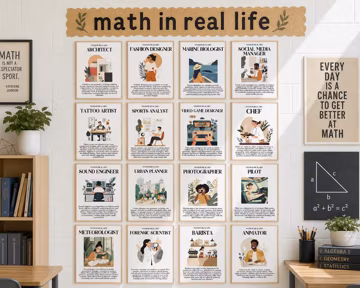 Math Career Posters | Careers that Need Math Bulletin Board Set | Math Classroom Printable Poster Decor, Middle school High school Math Jobs