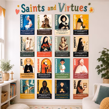 Catholic Saints Virtues Poster Set | Religious Teacher Lent Posters | Digital Prints for Easter Holy Week | Faith Printable Bulletin Board