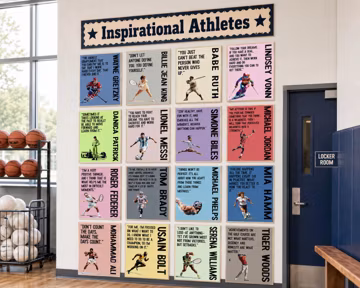 Famous Athletes Bulletin Board Set | Sports Role Models Posters | 16 printable classroom decor | Inspirational Motivational Growth Mindset