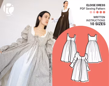 Medieval Renaissance dress sewing pattern | Ren Faire overdress fantasy costume | Princess nightgown pattern | 10 SIZES | PDF Sewing pattern