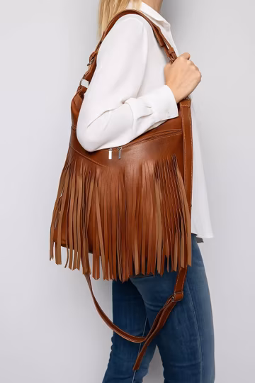 Brown Genuine Leather Fringe Hobo Bag β Handmade Boho Shoulder Crossbody Purse