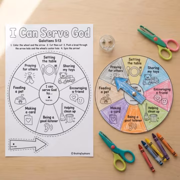 Ways to Serve Spinner Wheel, Printable Serving God Craft for Kids
