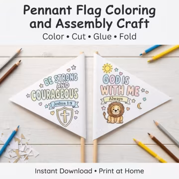 Be Strong and Courageous Pennant Flag | Printable Joshua 1:9 Craft for Kids Church