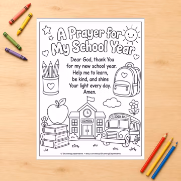 Back to School Prayer Coloring Page, Printable School Year Bible Sheet for Kids