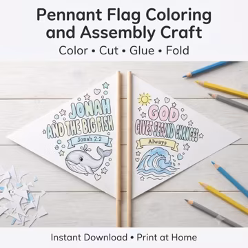 Jonah and the Big Fish Pennant Flag | Printable Bible Craft for Sunday School