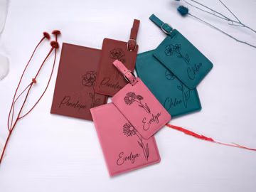 Personalized Gift for Her, Birth Flower Passport Holder & Luggage Tag Personalized, Leather Passport Holder, Birthday Gift Women Travel Gift
