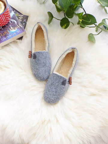 Indoor Felted Wool Women's Slippers: Ballerina Boots, Adjustable Button