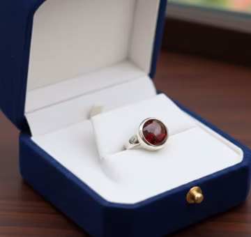 Garnet Ring, 925 Sterling Silver Round Garnet Ring for Woman, Garnet Red Ring, Garnet Dainty Minimal Dainty Ring, Garnet Handmade Ring