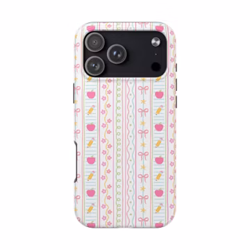 Cute Teacher Phone Case, Preppy School Bows and Apples Phone Case For iPhone 17 16 15 14, Perfect Teacher Gift For Back To School