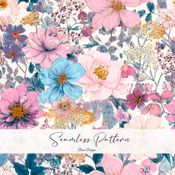 Boho Floral Seamless Pattern: Botanical Flowers Fabric Print (Digital Download)