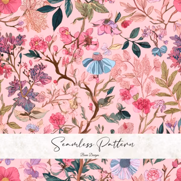 Summer Cottagecore Floral Seamless Pattern: Pink Elegant Fabric Print (Digital Download)