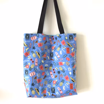 Handmade tote bag, carry all bag for knitting project 14" x 11.5" x 3" *Going on a holiday*