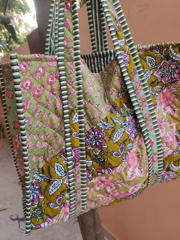 Quilted Patchwork Cotton Tote Bag: Reversible Boho Shopping Bag