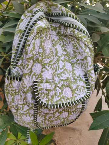 Cotton Quilted Block Print Backpack: Colorful Commuter Bag