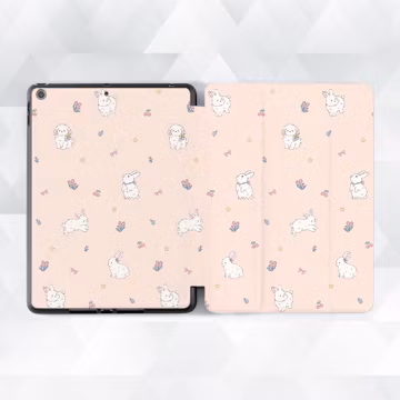 Kawaii iPad case Cute rabbits iPad Air 11 iPad a16 11th 10th gen Pro 13 m5 Mini 7 for girls Light pink design with flowers animals cover