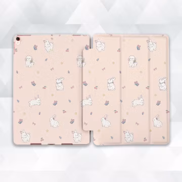 Cute iPad case Kawaii rabbits iPad Air 11 iPad a16 11th 10th gen Pro 13 m5 Mini 7 Light pink design for girls Flowers animals Girly cover