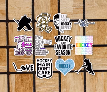 Set Of 12 Mini Women Girls Hockey Stickers - 2" On Their Longest Side - Hockey Sticker Pack - Hockey Gifts For Girls - Laptop Stickers