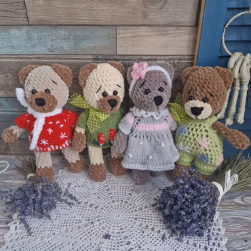 Knitted teddy bear Christmas gift Bears in embroidered clothes teddy bear Нandmade gift Gift for a child Favorite toy