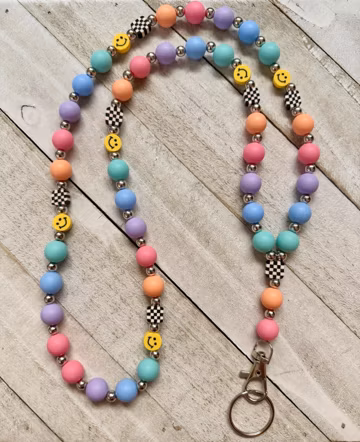 Colorful Checkered Smiley Face Lanyard, Teacher Lanyard, Nurse Lanyard, ID Badge Lanyard