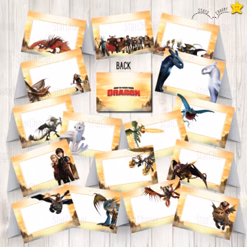 16 Digital Train Dragons Food Tent / Labels, Table card place, Topper - Instant Download