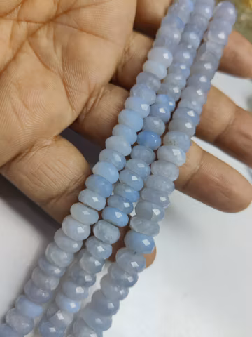 Blue Chalcedony Faceted Rondelle Beads: 8.5-9mm, 7" Strand