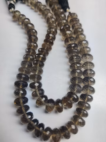 Smoky Quartz Rondelle Beads: Faceted Brown Gemstone, 7" Strand