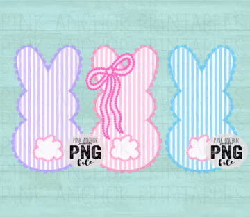 Preppy Bunny Trio Coquette Bow Seersucker Stripe Easter Png File Printable Design