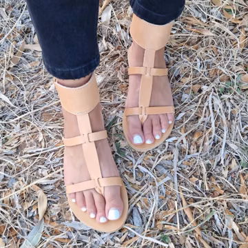 Handmade Leather Gladiator Sandals: Beige Greek Summer Flats