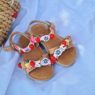 Handmade Leather Kids Sandals: Colorful Fruit Lollipop Decoration