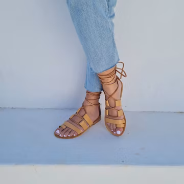 Handmade Leather Lace Up Sandals: Gladiator Tie Up Flats