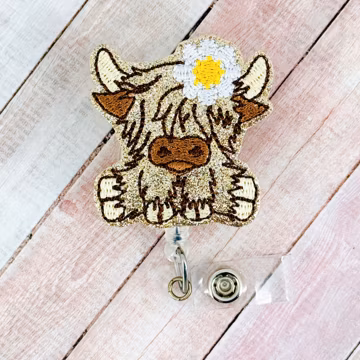 Highland Cow Daisy Badge Reel, Nurse Badge Holder, ID Badge Clip, Teacher Lanyard, Nurse Gift, Doctor Gift, Medical Badge Clip, Spring Badge