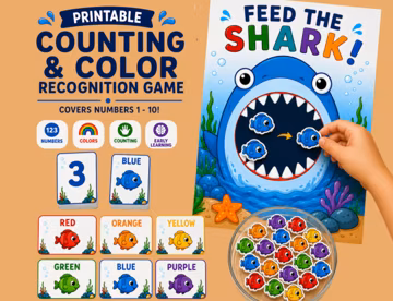 Feed the Shark Counting Game | Numbers 1-10, Color Recognition (Digital Download)
