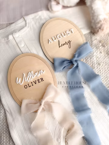 Personalized Baby Name Sign, Wooden Hospital Announcement with Chiffon Bow